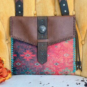 NEW Red Dirt Hat Co Aztec Print Leather Whipstitch Crossbody Western Purse